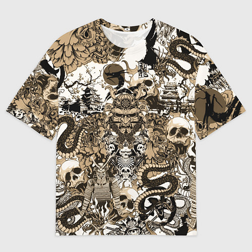 Мужская футболка оверсайз Дракон и самураи в японском стиле / 3D-принт – фото 1