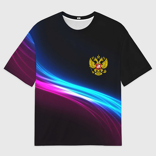 Мужская футболка оверсайз Россия неоновые волны / 3D-принт – фото 1