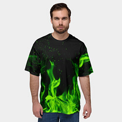 Футболка оверсайз мужская Огонь зелёный текстура, цвет: 3D-принт — фото 2