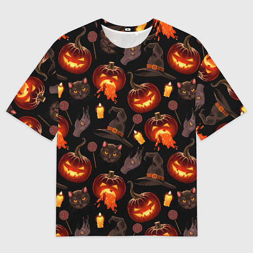 Мужская футболка оверсайз Хэллоуин цветной паттерн / 3D-принт – фото 1