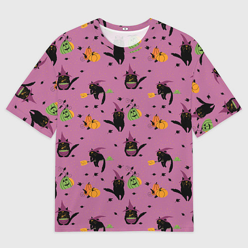 Мужская футболка оверсайз Хэллоуин и кот ведьмы / 3D-принт – фото 1