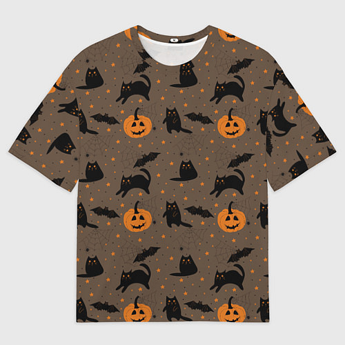 Мужская футболка оверсайз Хэллоуин и кот / 3D-принт – фото 1