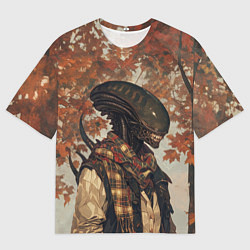 Футболка оверсайз мужская Ксеноморф в клетчатом шарфе, цвет: 3D-принт