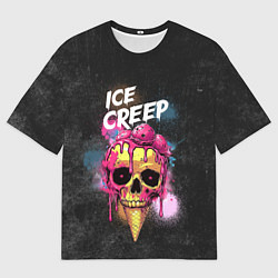 Мужская футболка оверсайз Ice creep - рожок мороженого черепа