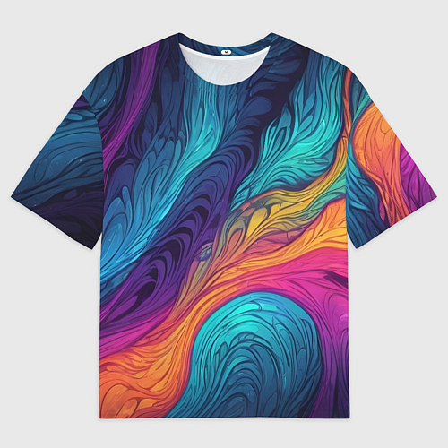 Мужская футболка оверсайз Перья эбру абстракция / 3D-принт – фото 1
