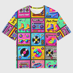 Мужская футболка оверсайз Вибрации 90-х вечеринка в стиле ретро