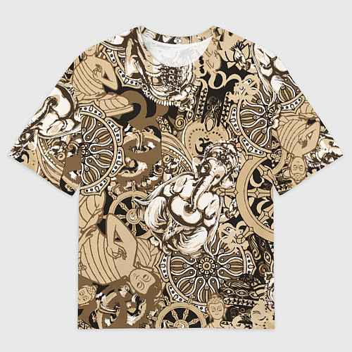 Мужская футболка оверсайз Колесо сансары Будда и Ганеша / 3D-принт – фото 1