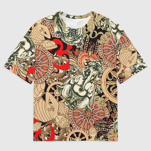 Мужская футболка оверсайз Будда и Ганеша на фоне сансары и мандалы / 3D-принт – фото 1
