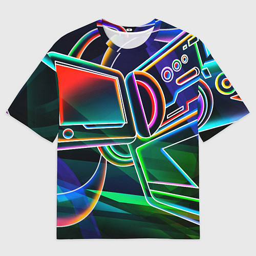 Мужская футболка оверсайз Неоновая психоделика геймер / 3D-принт – фото 1