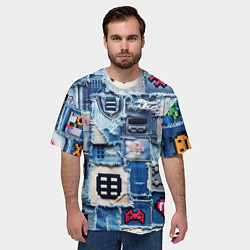 Футболка оверсайз мужская Геймерские знаки на пэчворк, цвет: 3D-принт — фото 2