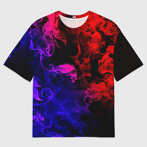 Мужская футболка оверсайз Неоновый цветок в дыму / 3D-принт – фото 1