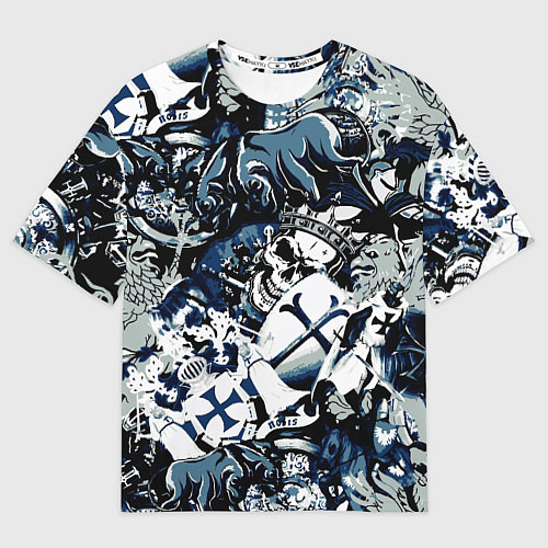 Мужская футболка оверсайз Рыцари средневековья цербер и череп короля / 3D-принт – фото 1