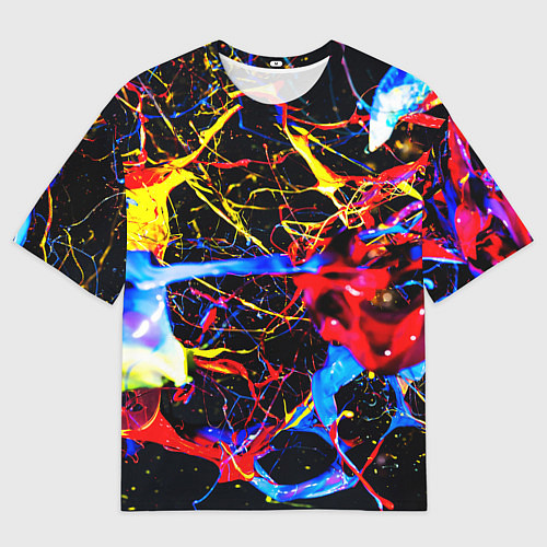 Мужская футболка оверсайз Неоновые брызги красок / 3D-принт – фото 1