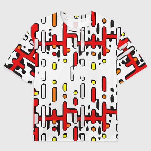 Мужская футболка оверсайз Красно-жёлтые линии и точки на белом фоне / 3D-принт – фото 1