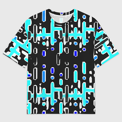 Мужская футболка оверсайз Синие линии и точки на чёрном фоне / 3D-принт – фото 1