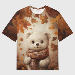 Футболка оверсайз мужская Белый мишка в осенней листве, цвет: 3D-принт