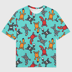 Мужская футболка оверсайз Цветные котики паттерн