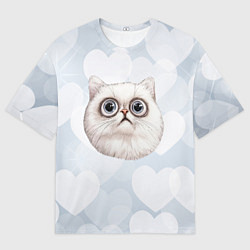 Мужская футболка оверсайз Белый кот невдупленыш