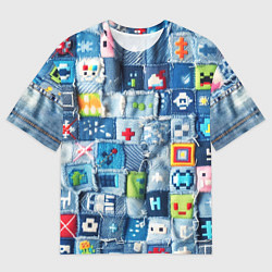 Футболка оверсайз мужская Minecraft значки на пэчворк, цвет: 3D-принт