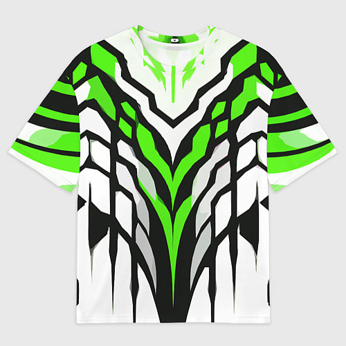 Мужская футболка оверсайз Агрессивные чёрно-зелёные полосы на белом фоне / 3D-принт – фото 1