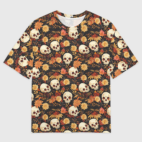 Мужская футболка оверсайз Черепа и цветы - паттерн / 3D-принт – фото 1