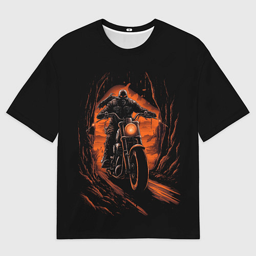 Мужская футболка оверсайз Мотоциклист с черепом / 3D-принт – фото 1