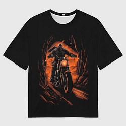 Мужская футболка оверсайз Мотоциклист с черепом