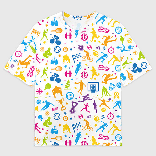 Мужская футболка оверсайз Все виды спорта на белом фоне / 3D-принт – фото 1