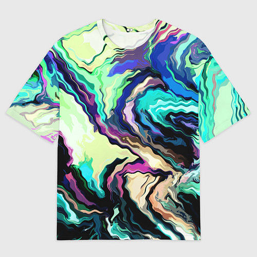 Мужская футболка оверсайз Абстракция смесь красок сине-зелёный / 3D-принт – фото 1