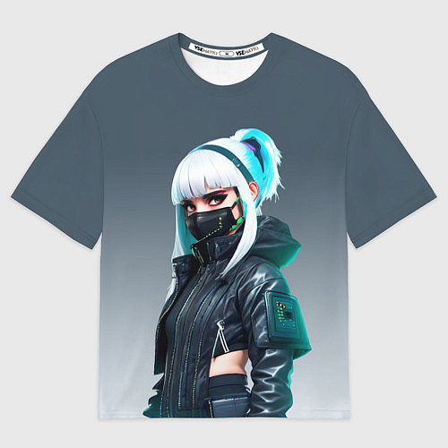 Мужская футболка оверсайз Красивая блондинка в маске - киберпанк / 3D-принт – фото 1