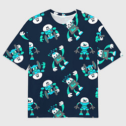 Мужская футболка оверсайз Роботы цветной паттерн