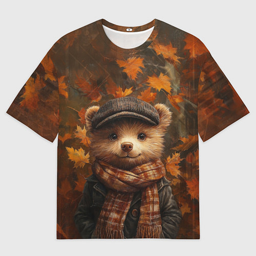 Мужская футболка оверсайз Медвежонок в кепке и шарфе / 3D-принт – фото 1
