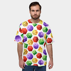Футболка оверсайз мужская Игровые разноцветные кости паттерн, цвет: 3D-принт — фото 2