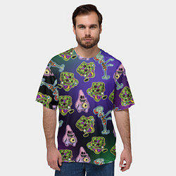 Футболка оверсайз мужская Губка Боб - паттерн хэллоуин, цвет: 3D-принт — фото 2