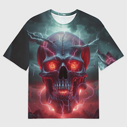 Мужская футболка оверсайз Грозовой череп с молниями