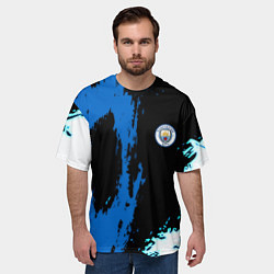 Футболка оверсайз мужская Манчестер сити краски абстрактные, цвет: 3D-принт — фото 2