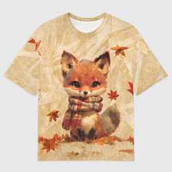 Мужская футболка оверсайз Осенний лисёнок в шарфе