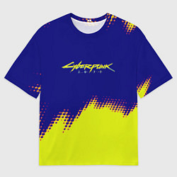 Мужская футболка оверсайз Cyberpunk 2077 краски жёлтые