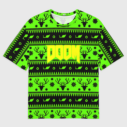 Мужская футболка оверсайз Doom кислотный новый год / 3D-принт – фото 1