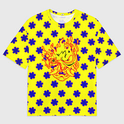 Мужская футболка оверсайз Samurai fire logo steel