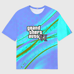 Мужская футболка оверсайз GTA 6 неоновые соты геометрия