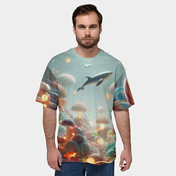 Футболка оверсайз мужская Кит среди гигантских подводных грибов - нейроарт ф, цвет: 3D-принт — фото 2
