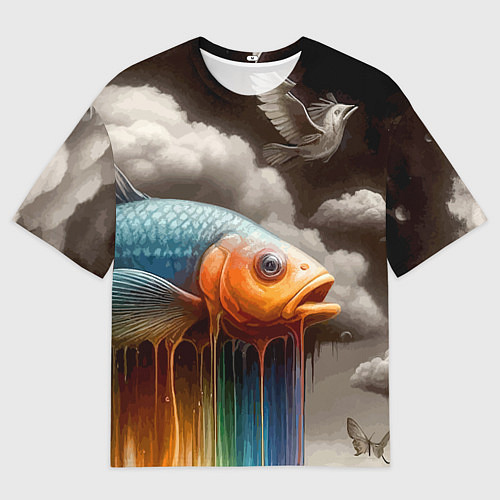 Мужская футболка оверсайз Рыба в облаках - сюрреализм / 3D-принт – фото 1