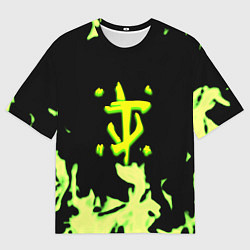 Мужская футболка оверсайз Doom кислотное лого огонь