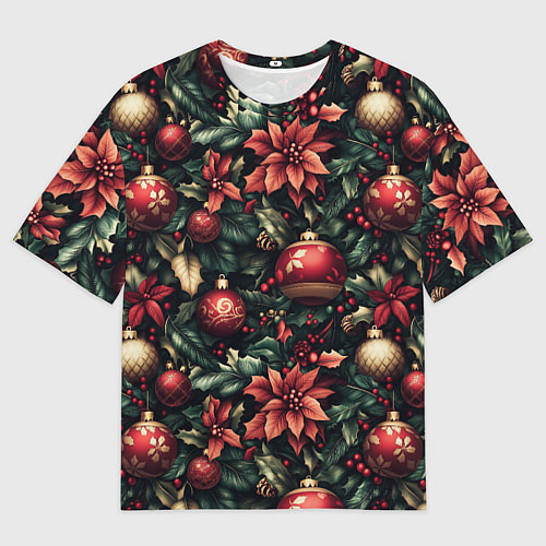 Мужская футболка оверсайз Паттерн с новогодними украшениями / 3D-принт – фото 1