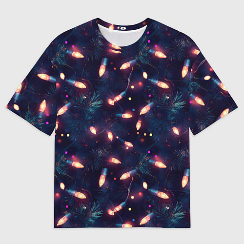 Мужская футболка оверсайз Паттерн новогодняя гирлянда / 3D-принт – фото 1