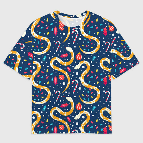 Мужская футболка оверсайз Новогодний паттерн символ года 2025 / 3D-принт – фото 1