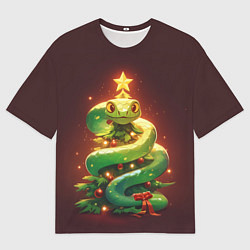 Мужская футболка оверсайз Змея ёлка новогодняя