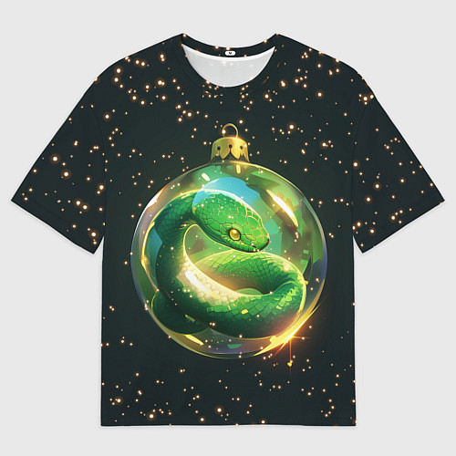 Мужская футболка оверсайз Змея в новогоднем шаре / 3D-принт – фото 1