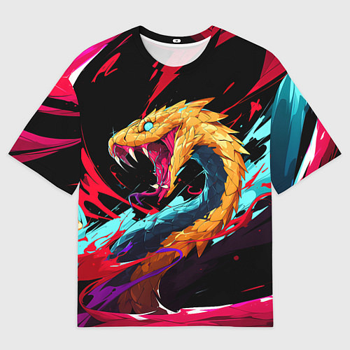 Мужская футболка оверсайз Злая желтая змея / 3D-принт – фото 1